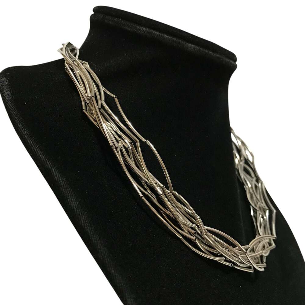 Dansk Smykkekunst Silver Tone Multi-Strand Tube Bead Necklace Statement